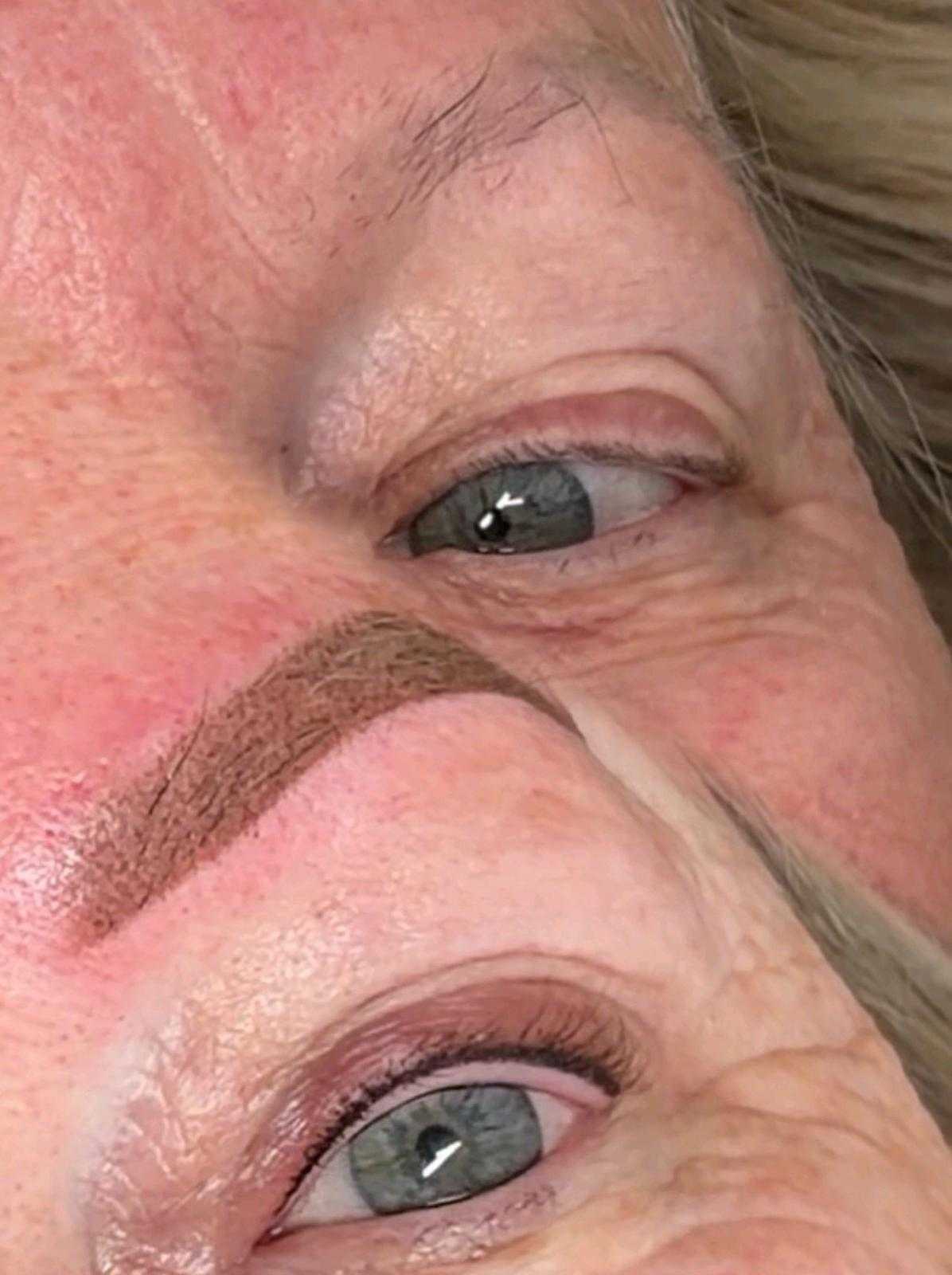 Semi-permanent makeup — powder brows & lash enhancement — Powder brows with a subtle lash enhancement liner.